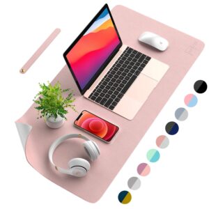 afritee desk pad protector mat - dual side pu leather desk mat large mouse pad waterproof desk organizers office home table decor gaming writing mat smooth (rose pink/silver, 31.5" x 15.7")