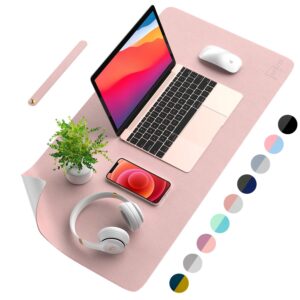 AFRITEE Desk Pad Protector Mat - Dual Side PU Leather Desk Mat Large Mouse Pad Waterproof Desk Organizers Office Home Table Decor Gaming Writing Mat Smooth (Rose Pink/Silver, 31.5" x 15.7")