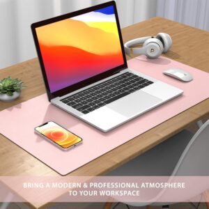 AFRITEE Desk Pad Protector Mat - Dual Side PU Leather Desk Mat Large Mouse Pad Waterproof Desk Organizers Office Home Table Decor Gaming Writing Mat Smooth (Rose Pink/Silver, 31.5" x 15.7")