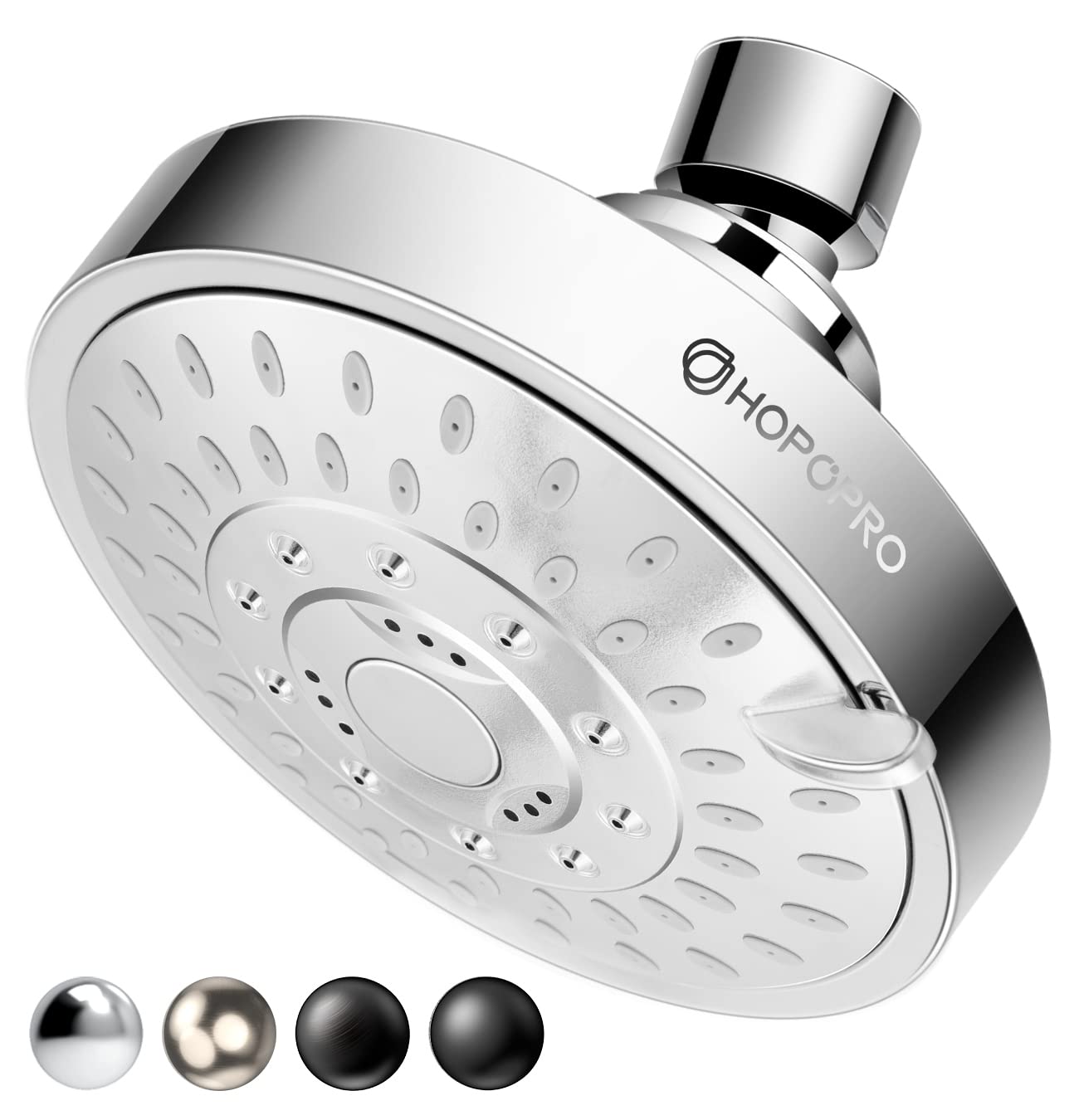 HOPOPRO NBC News Recommended Brand 5 Modes High Pressure Shower Head 4.1 Inch High Flow Fixed Showerheads Bathroom Showerhead for Luxury Shower Experience Even at Low Water Pressure - Chrome