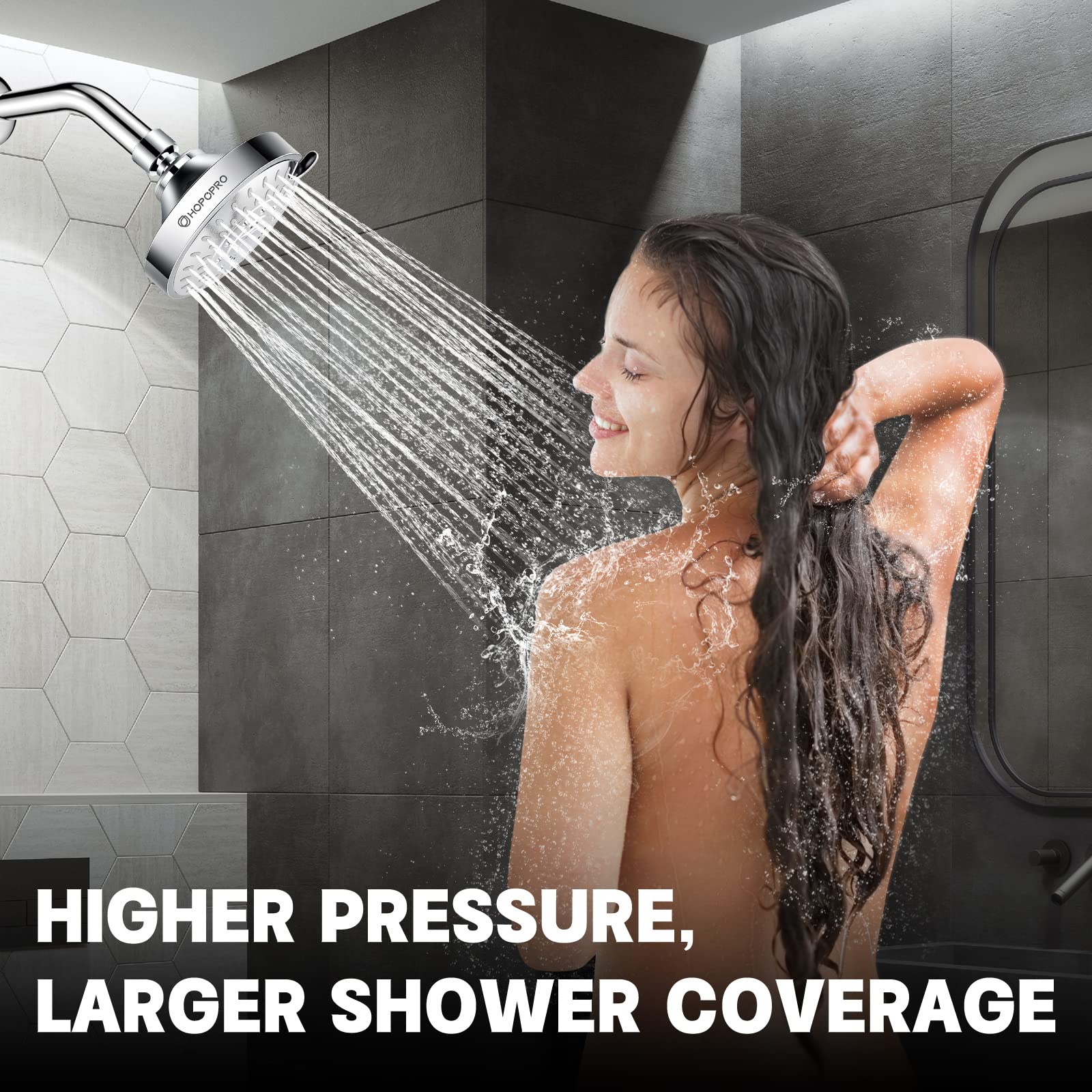 HOPOPRO NBC News Recommended Brand 5 Modes High Pressure Shower Head 4.1 Inch High Flow Fixed Showerheads Bathroom Showerhead for Luxury Shower Experience Even at Low Water Pressure - Chrome