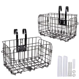 2 Pack Folding Rear Bike Basket Wire Mesh Bike Basket Rust Proof Detachable Folding Bicycle Baske Front Hanging Bike Basket Mountain Bike Frame Basket Fold-Up Bike Cargo Rack