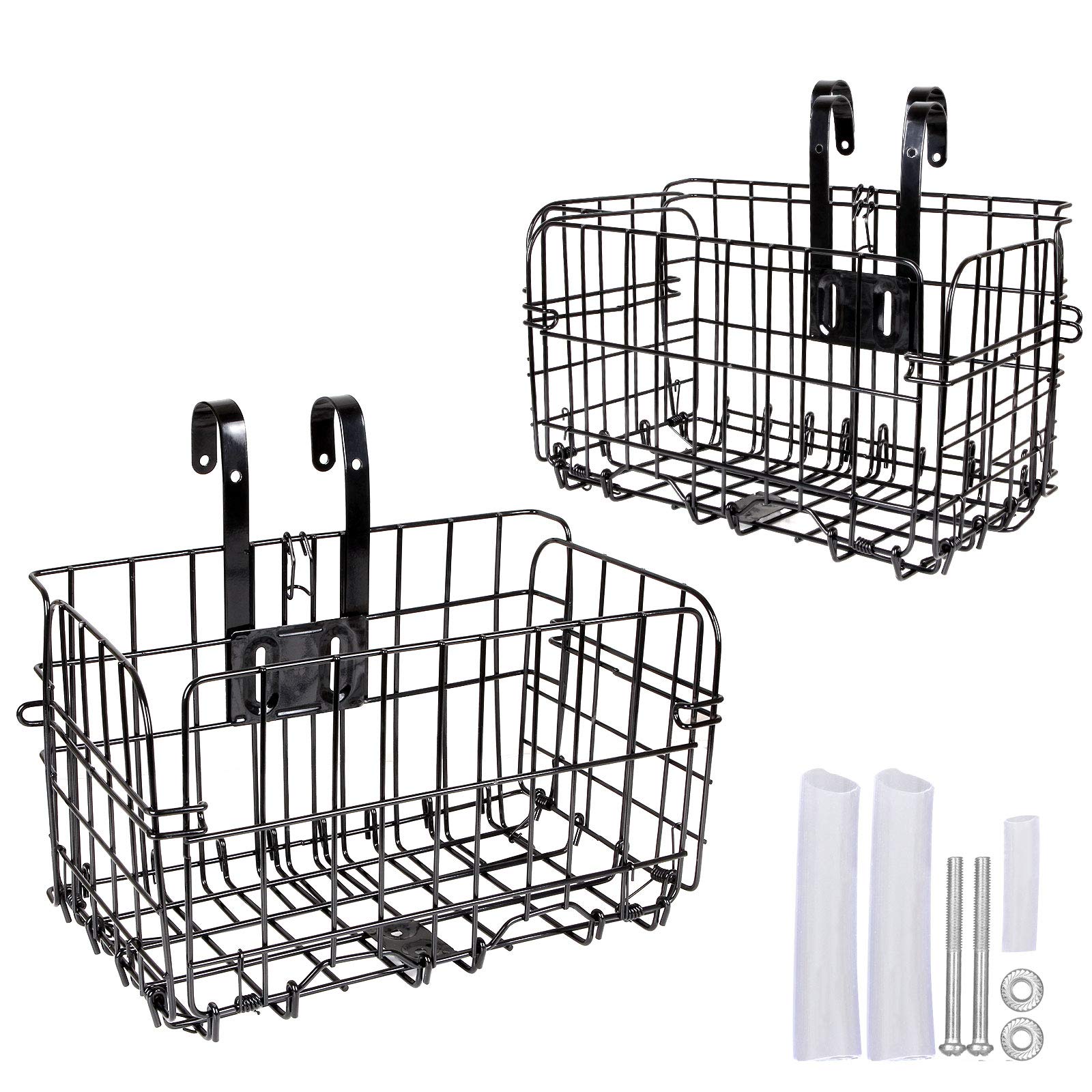 2 Pack Folding Rear Bike Basket Wire Mesh Bike Basket Rust Proof Detachable Folding Bicycle Baske Front Hanging Bike Basket Mountain Bike Frame Basket Fold-Up Bike Cargo Rack