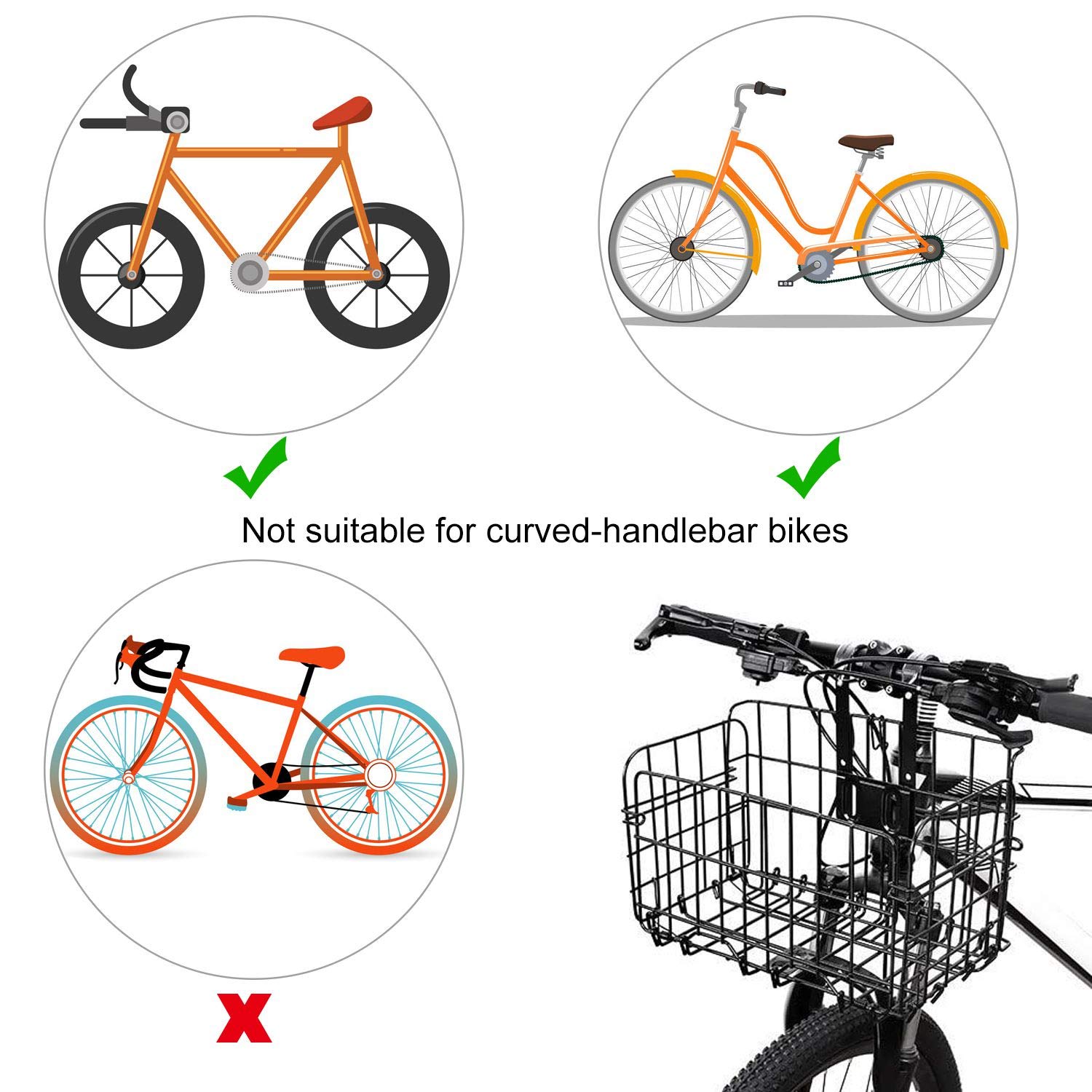 2 Pack Folding Rear Bike Basket Wire Mesh Bike Basket Rust Proof Detachable Folding Bicycle Baske Front Hanging Bike Basket Mountain Bike Frame Basket Fold-Up Bike Cargo Rack