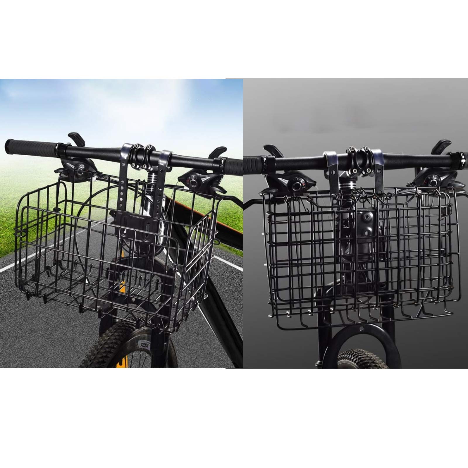 2 Pack Folding Rear Bike Basket Wire Mesh Bike Basket Rust Proof Detachable Folding Bicycle Baske Front Hanging Bike Basket Mountain Bike Frame Basket Fold-Up Bike Cargo Rack