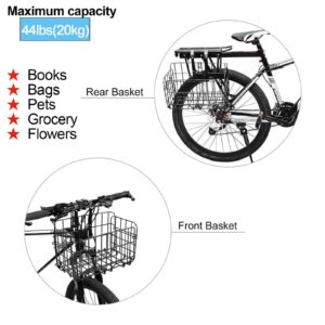 2 Pack Folding Rear Bike Basket Wire Mesh Bike Basket Rust Proof Detachable Folding Bicycle Baske Front Hanging Bike Basket Mountain Bike Frame Basket Fold-Up Bike Cargo Rack