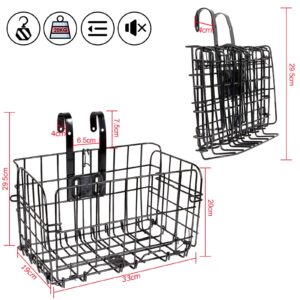 2 Pack Folding Rear Bike Basket Wire Mesh Bike Basket Rust Proof Detachable Folding Bicycle Baske Front Hanging Bike Basket Mountain Bike Frame Basket Fold-Up Bike Cargo Rack