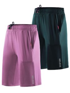 neleus women's 10 inch running shorts workout athletic short for yoga with pocket,pink/blackish green,2 pack,us 2xl,eu 3xl
