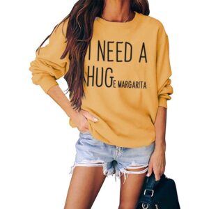 noffish women?s? i need a huge margarita graphic sweatshirts casual loose crew neck long sleeve top women (yellow, medium)