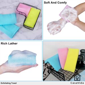 CASAVIDA Exfoliating Washcloth Back Scrubber for Shower Exfoliating Body Scrubber Japanese Beauty Washcloth African Net Sponge Bath Korean Loofah Towel Wash Cloth Body Shower Scrub Towel 3 Pack