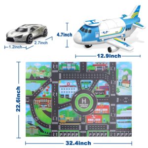 Airplane Toy with Car Toy Helicopter Set, Take Apart Plane Toy for Boy Girl Toddler Kids Cargo Transport Paw Patrol Age 2 3 4 5 6 8 Years Old Toddler 5 Mini Vehicles Truck 1 Large Plane