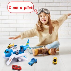 Airplane Toy with Car Toy Helicopter Set, Take Apart Plane Toy for Boy Girl Toddler Kids Cargo Transport Paw Patrol Age 2 3 4 5 6 8 Years Old Toddler 5 Mini Vehicles Truck 1 Large Plane