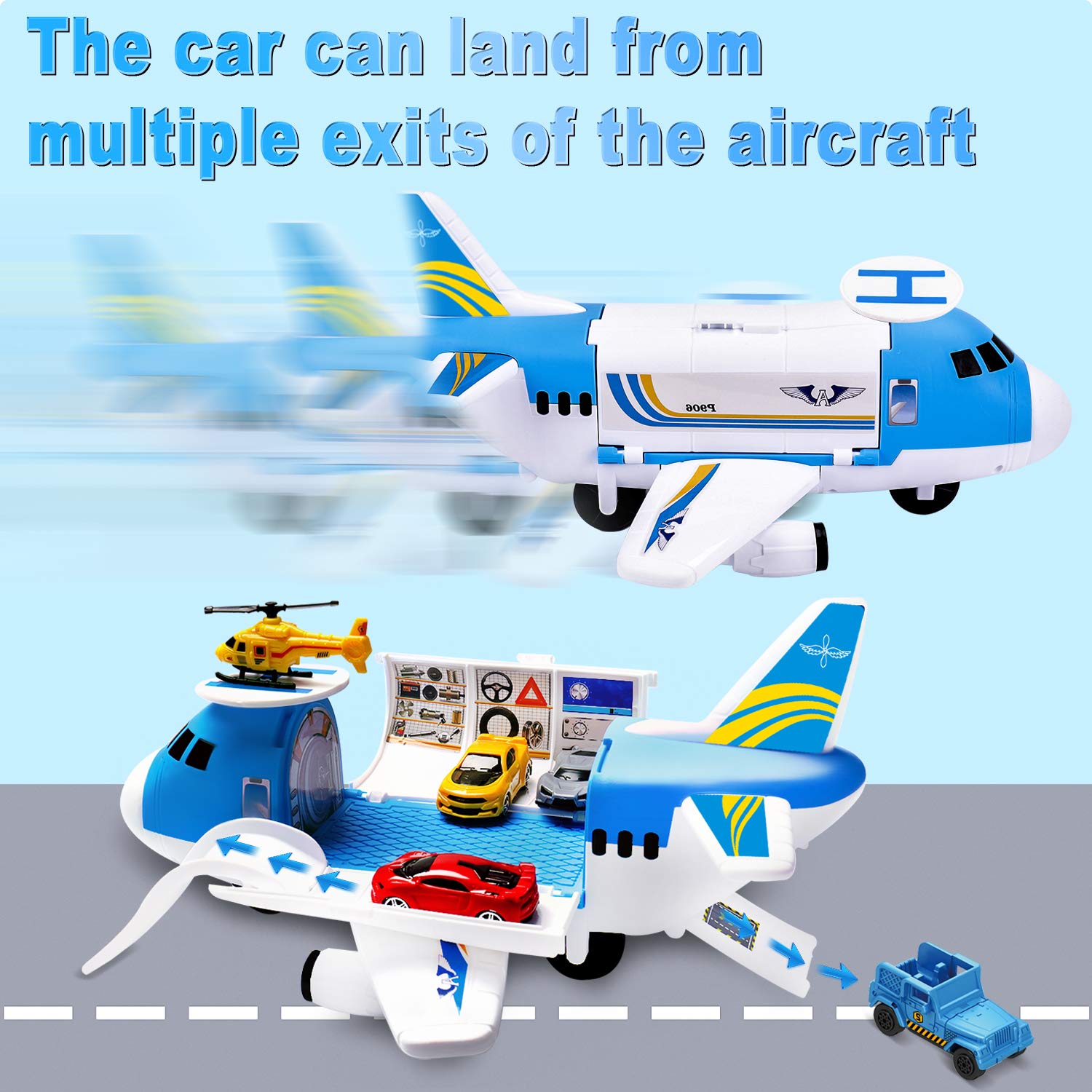 Airplane Toy with Car Toy Helicopter Set, Take Apart Plane Toy for Boy Girl Toddler Kids Cargo Transport Paw Patrol Age 2 3 4 5 6 8 Years Old Toddler 5 Mini Vehicles Truck 1 Large Plane