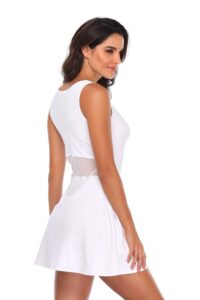 saadiya sport dresses for women, sleeveless tennis dresses girl's sportwear workout mesh dress white