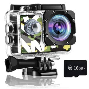 gnolkee action camera 4k hd underwater cameras for snorkeling, 170° wide angle 100ft waterproof camera with 16gb sd card