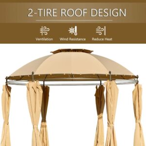 ECOTOUGE 11.5ft Outdoor Patio Gazebo Steel Round Fabric Top Anti-UV Dome Gazebo Canopy w/Ground Stake and Removable Curtains, Beige