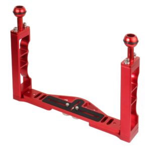 FEICHAO BQSZJ-3-B CNC Diving Handle Tray Upgraded Base Bracket Dual Handheld Hand Grip Rig Compatible for Action DSLR Camera Video Waterproof Case (Red)