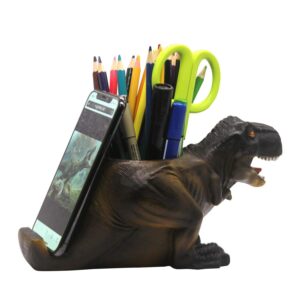 Large Capacity T-Rex Dinosaur Desk Pen Holder Pencil Holder Pen Cup Holder with Phone Stand,Desk Accessories Stationery Makeup Brush Holder Vanity Desk Supplies Organizer Home Office Decor