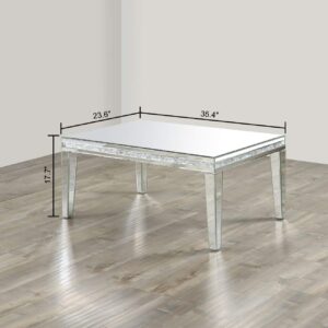 MIREO Coffee Table Mirrored with Crystal Inlay Surface, Rectangle Silver Accent Table, Modern Design Luxury Contemporary Furniture, Partially Assembled for Living Room from Furniture (Mireo-01)