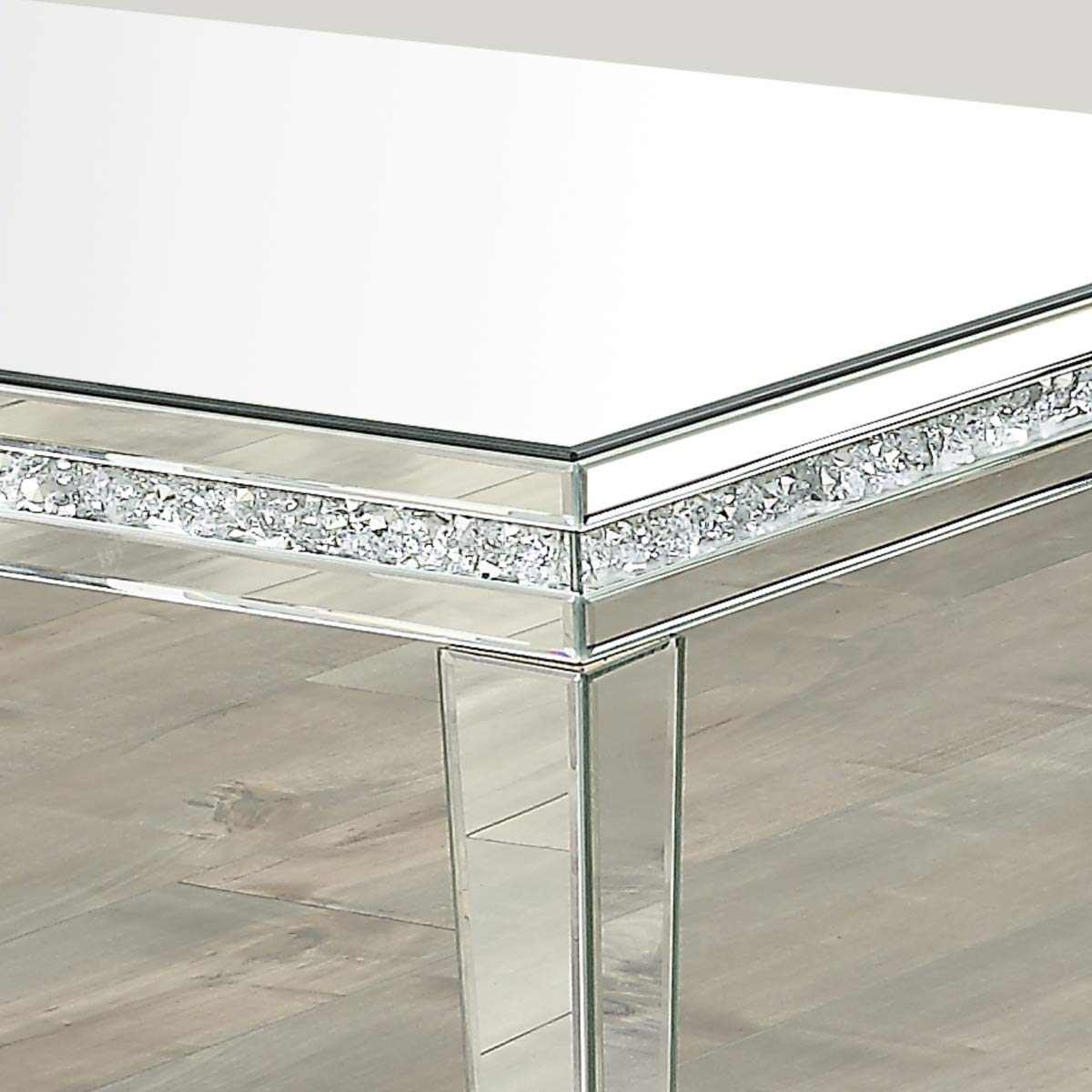 MIREO Coffee Table Mirrored with Crystal Inlay Surface, Rectangle Silver Accent Table, Modern Design Luxury Contemporary Furniture, Partially Assembled for Living Room from Furniture (Mireo-01)