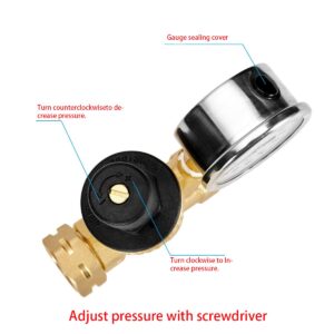 Adjustable Brass Water Pressure Regulator, with Gauge (0-160 PSI), Great for RVs and Boats and Plumbing Fixtures From High Water Pressure, Build-in Oil (NH Threads)