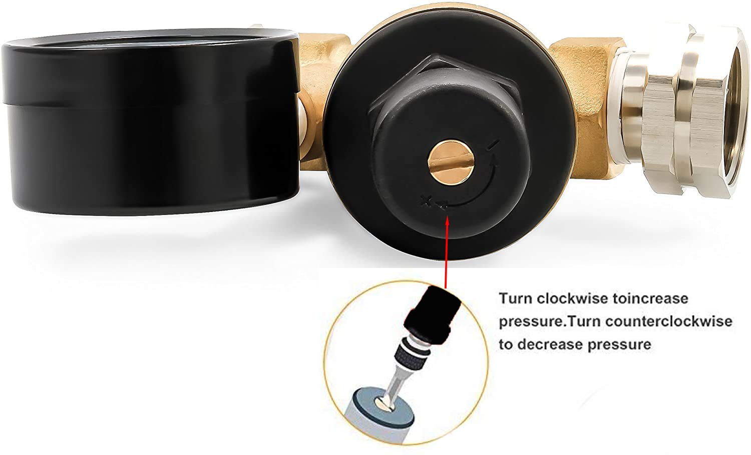 Adjustable Brass Water Pressure Regulator, with Gauge (0-160 PSI), Great for RVs and Boats and Plumbing Fixtures From High Water Pressure, Build-in Oil (NH Threads)