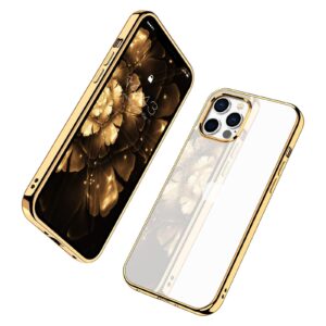 milprox compatible for iphone 12 pro max (2020), clear transparent shockproof shell protective bumper cover with electroplated edge anti-yellow cases - gold