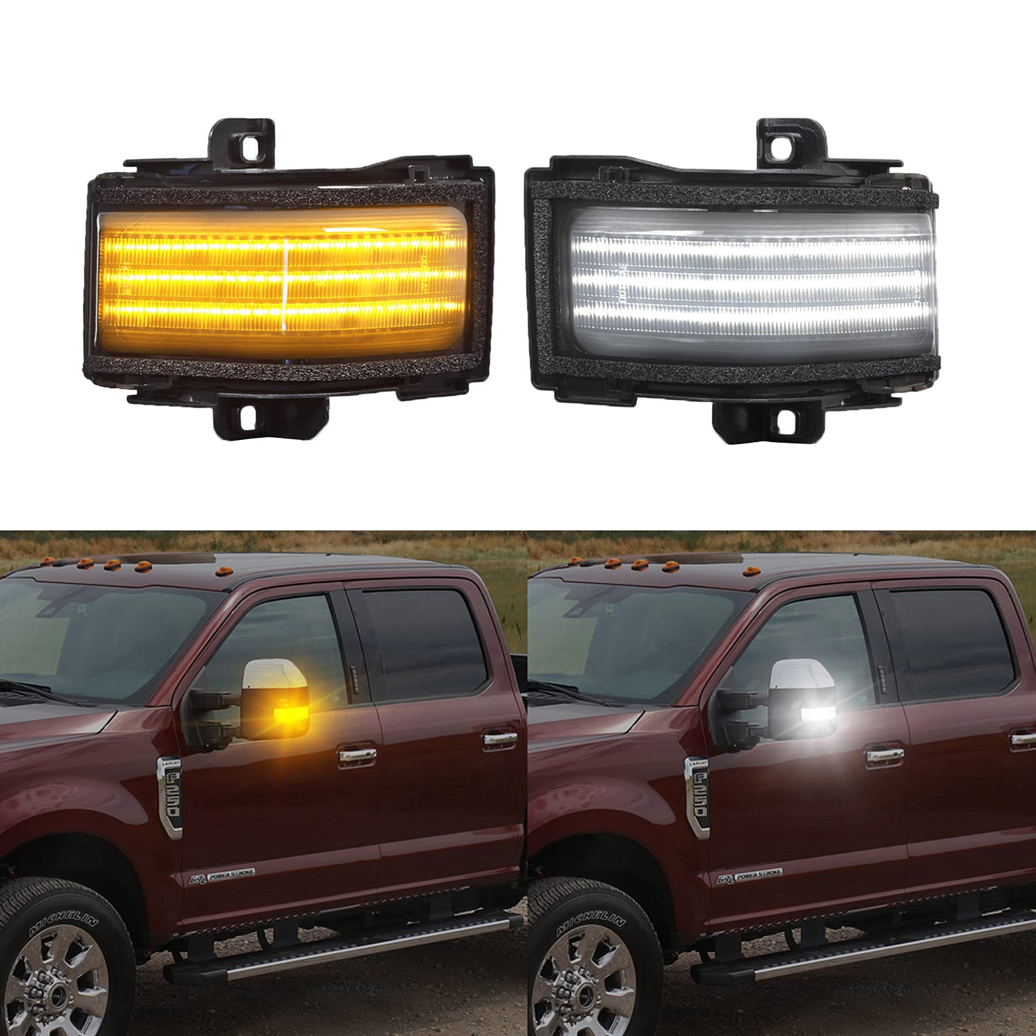 Gempro LED Side Mirror Marker Lights Switchback & Sequential Turn Signal Lamps Smoked Towing Mirror Replacement for 2017-2021 Ford F250 F350 F450 Super Duty, 2 Packs