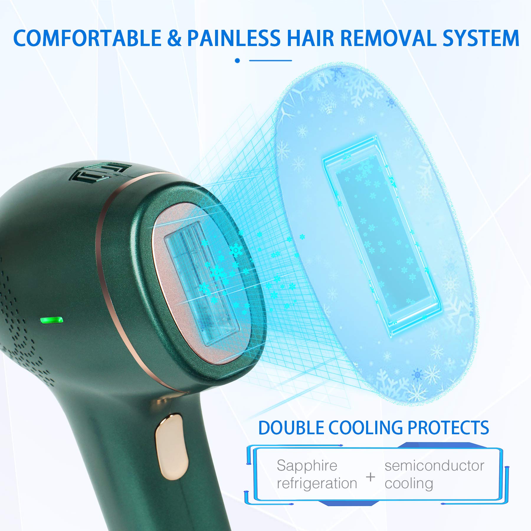 Permanent Hair Removal for Women & Men, 990,900 Flashes Painless IPL Sapphire Hair Removal Machine with Cooling Function for Full Body Permanent Results