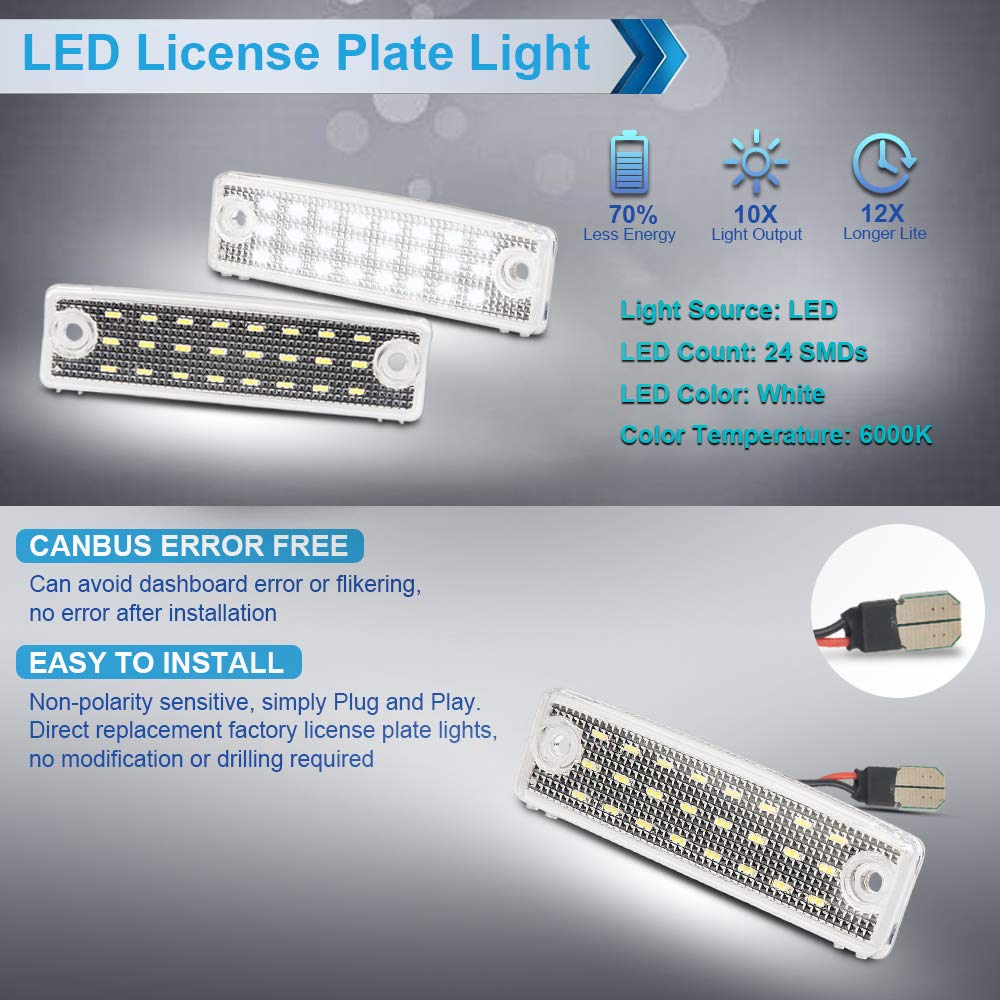 MbuyDIY LED License Plate Light Lamp Assembly Compatible with 1996-2023 4Runner 2008-2022 Sequoia 6000K White, Pack of 2