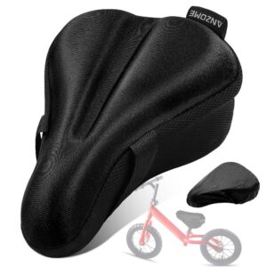 anzome kids gel bike seat cushion cover for boys & girls bicycle seats, 9"x6" memory foam child bike seat cover extra soft small bicycle saddle pad with water & dust resistant cover
