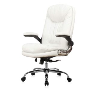 yamasoro ergonomic executive office chair white high back leather computer chair office desk chair with flip-up arms and comfy headrest