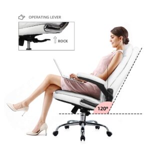 YAMASORO Ergonomic Executive Office Chair White High Back Leather Computer Chair Office Desk Chair with Flip-Up Arms and Comfy Headrest