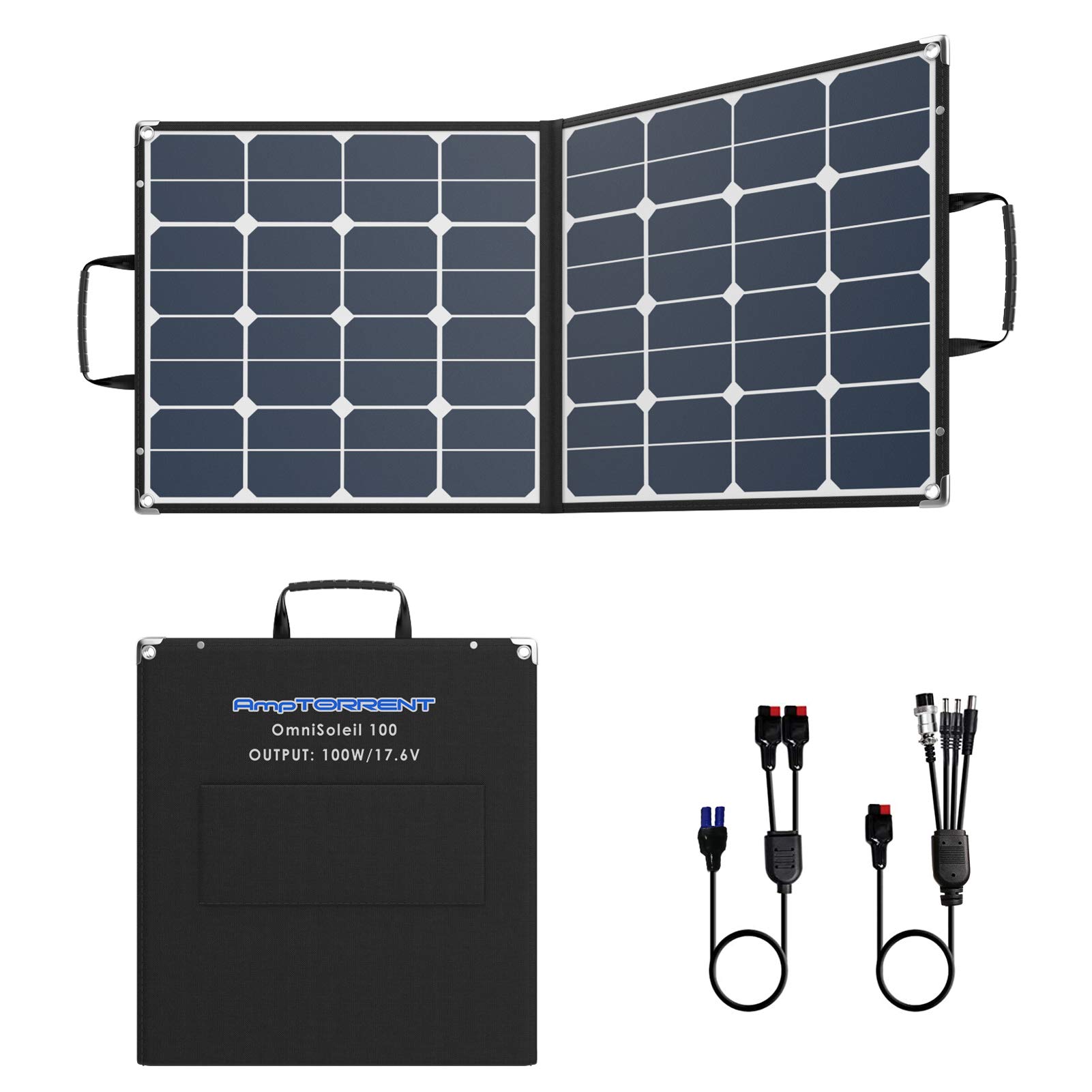 AmpTORRENT 100W Solar Panels for Portable Power Station,Foldable Solar Battery Charger Flexible Panels with 18V DC Output,Portable Power Backup for RV Marine Boat Off Grid Outdoor Solar Power Charging