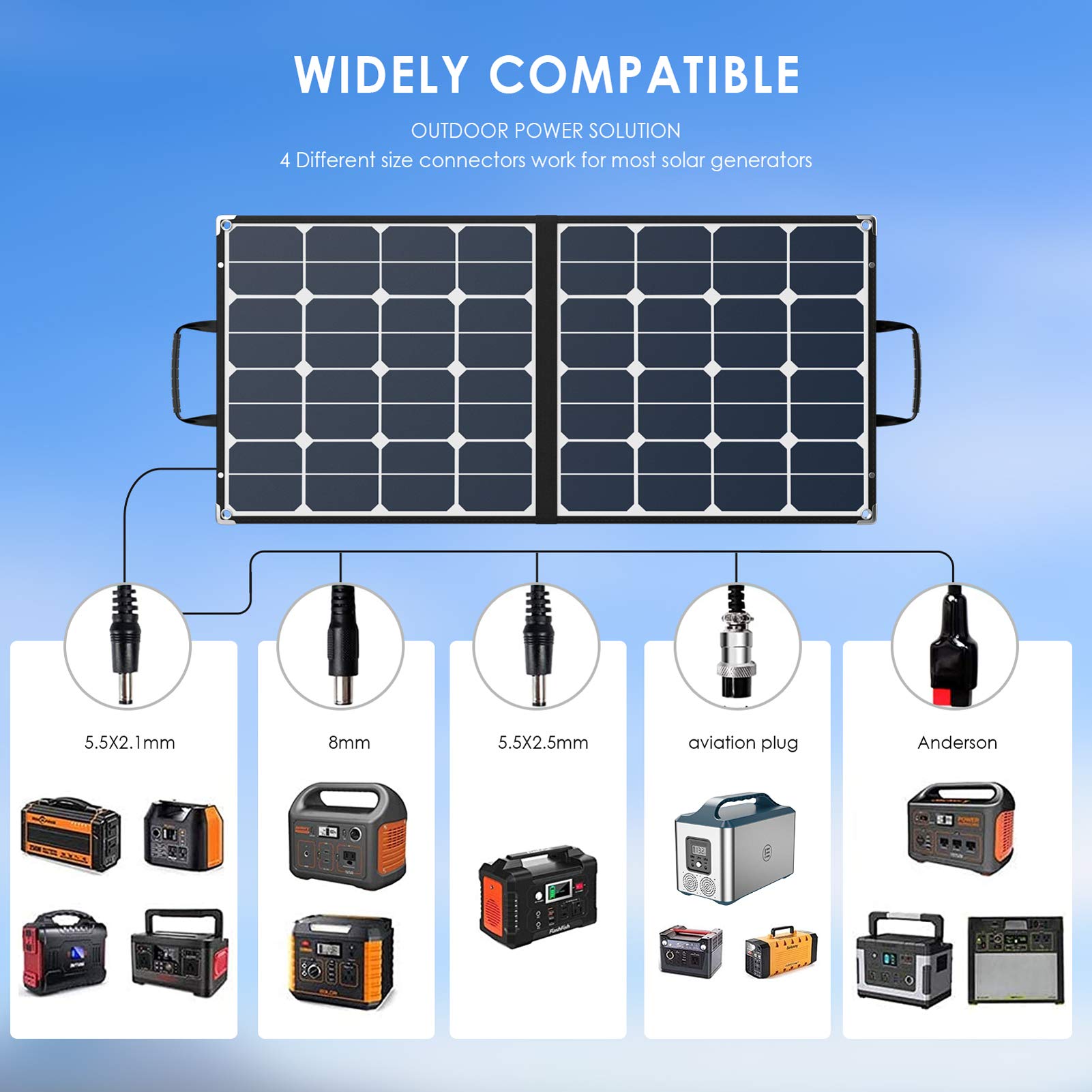 AmpTORRENT 100W Solar Panels for Portable Power Station,Foldable Solar Battery Charger Flexible Panels with 18V DC Output,Portable Power Backup for RV Marine Boat Off Grid Outdoor Solar Power Charging