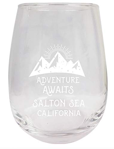 R and R Imports Salton Sea California Souvenir 15 oz Laser Engraved Stemless Wine Glass Adventure Awaits Design 2-Pack