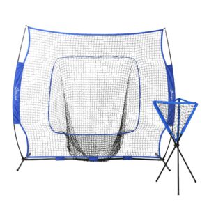 soozier baseball practice net set with 7.5x7ft catcher net, ball caddy, portable baseball practice equipment with for hitting, pitching, batting, catching, blue