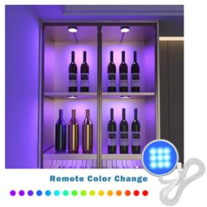 MYPLUS Under Cabinet Lighting Kit, RGB Puck Lights with Remote Control Color Changing and Bright LEDs,12V, 7.5W Plug-in Wired led Lighting kit for Cabinet, Counter, Closet, Shelf, Display Case