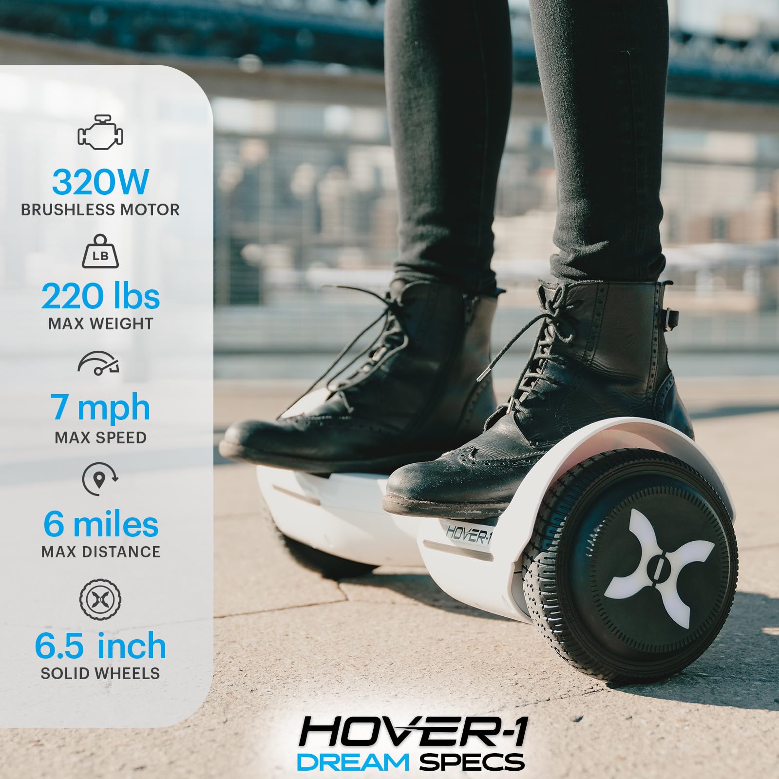 Hover-1 Dream Electric Self-Balancing Hoverboard with 7 mph Max Speed, Dual 200W Motors, 6 Mile Range, and 6.5” Wheels