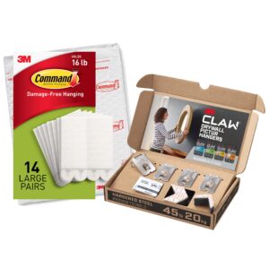 command & 3m claw picture hanging set - command strips large picture hanger, 14 pairs (28 strips) with 3m claw drywall picture hangers holds 45 lb.