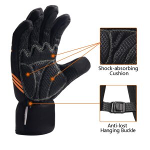 HTZPLOO Winter Bike Gloves Cycling Gloves for Men Waterproof&Windproof Biking Gloves Anti-Slip Shock-Absorbing Full Finger Flexible Bicycle Gloves (Orange-Full Finger, Large)