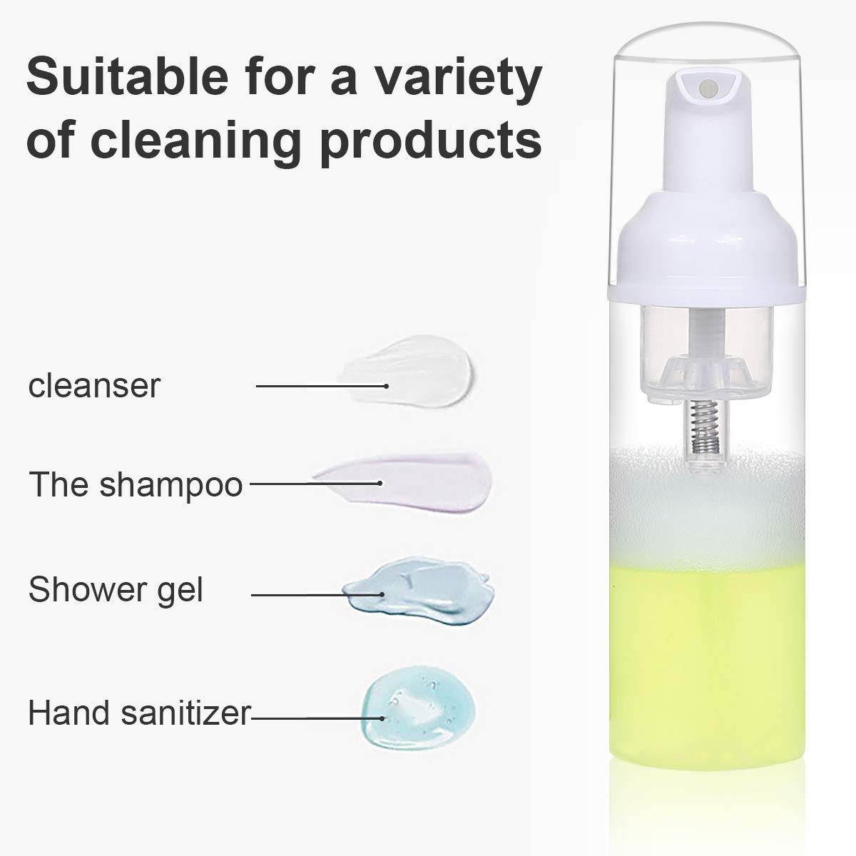 24 Pcs Foam Pump Bottle Dispenser Refillable 2oz/60ml for Hand Soap Shampoo Lash Cleanser Packaging Liquid Cleaning