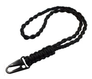 military grade heavy duty paracord lanyard necklace keychain whistles wrist strap parachute rope badge cellphone waterproof holder metal hk clip hook outdoor survival men (black)