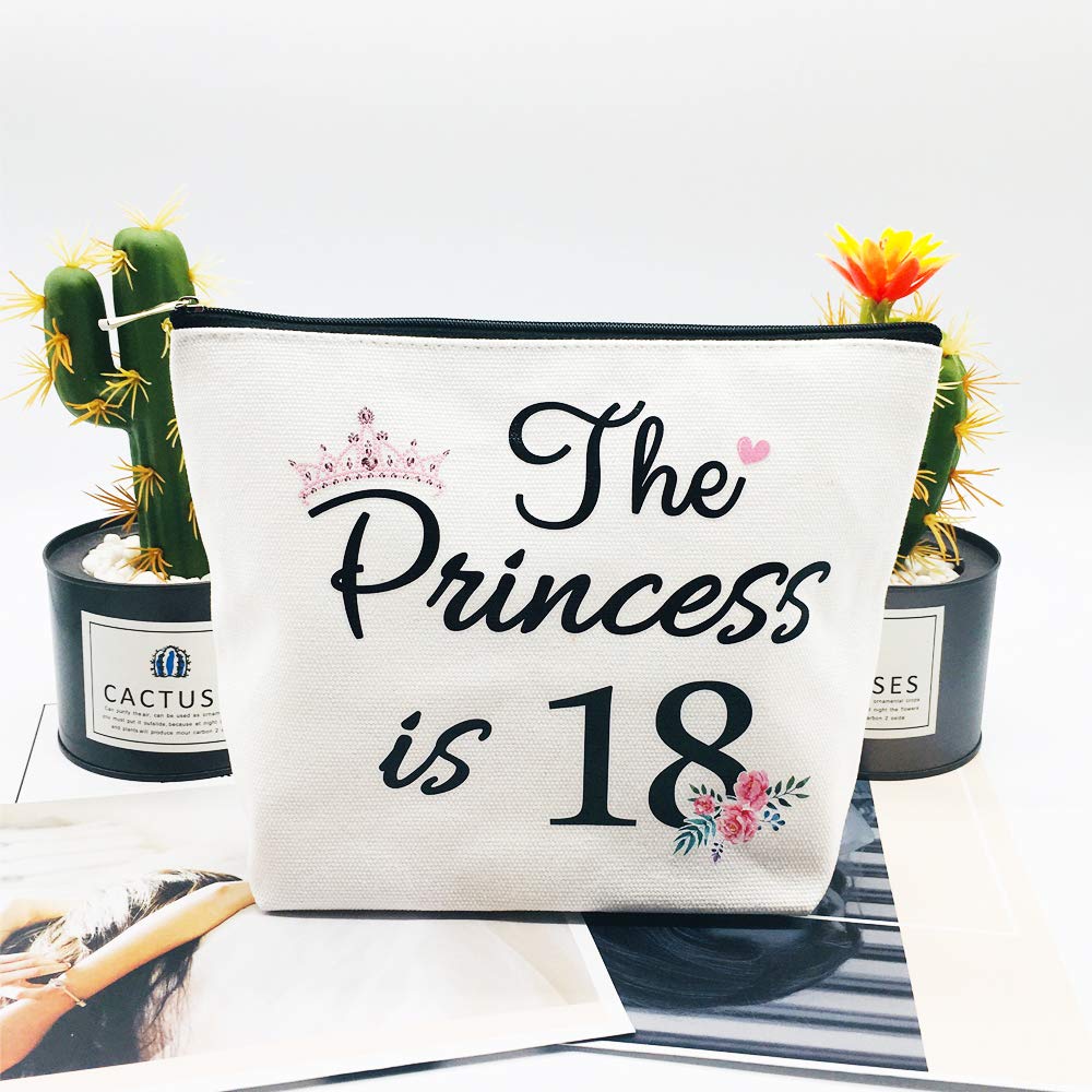 18th Birthday Gifts for Women Best Friend Daughter Funny 18 Year Old Birthday Gift for Her The Princess is 18 Cute Makeup Bag Celebrate Turning Eighteen