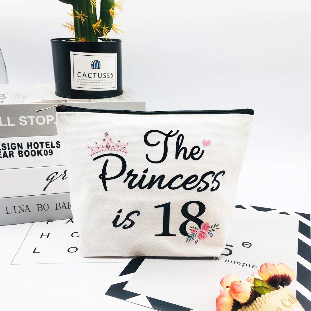 18th Birthday Gifts for Women Best Friend Daughter Funny 18 Year Old Birthday Gift for Her The Princess is 18 Cute Makeup Bag Celebrate Turning Eighteen