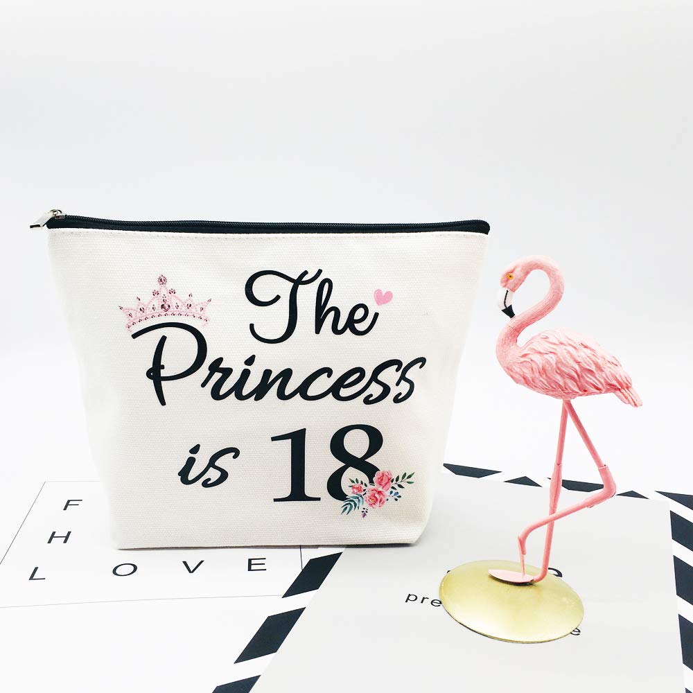 18th Birthday Gifts for Women Best Friend Daughter Funny 18 Year Old Birthday Gift for Her The Princess is 18 Cute Makeup Bag Celebrate Turning Eighteen