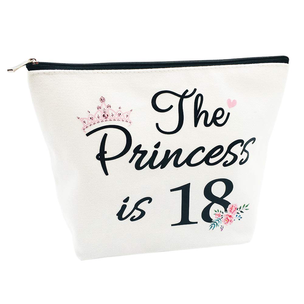 18th Birthday Gifts for Women Best Friend Daughter Funny 18 Year Old Birthday Gift for Her The Princess is 18 Cute Makeup Bag Celebrate Turning Eighteen