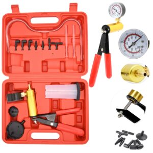 Hand Held Vacuum Pump Tester kit for Automotive with Sponge Protected Case,Adapters,One-Man Brake and Clutch Bleeding System(16pcs)