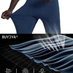 BUYJYA 3 Pack Men's Compression Pants Running Tights Workout Leggings Athletic Cool Dry Yoga Gym Clothes (Blue-Army Green-Black, L)