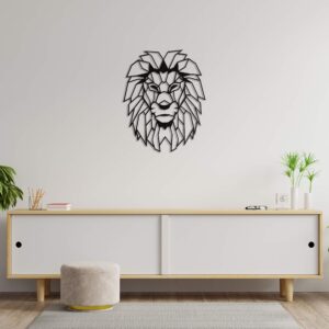 SOFT ART HOME Modern Wall Art Lion Head, Geometric Metal Wall Decor Size 20”Hx16”W for Home, Office and Living Room, Africa Themed House Warming Gift